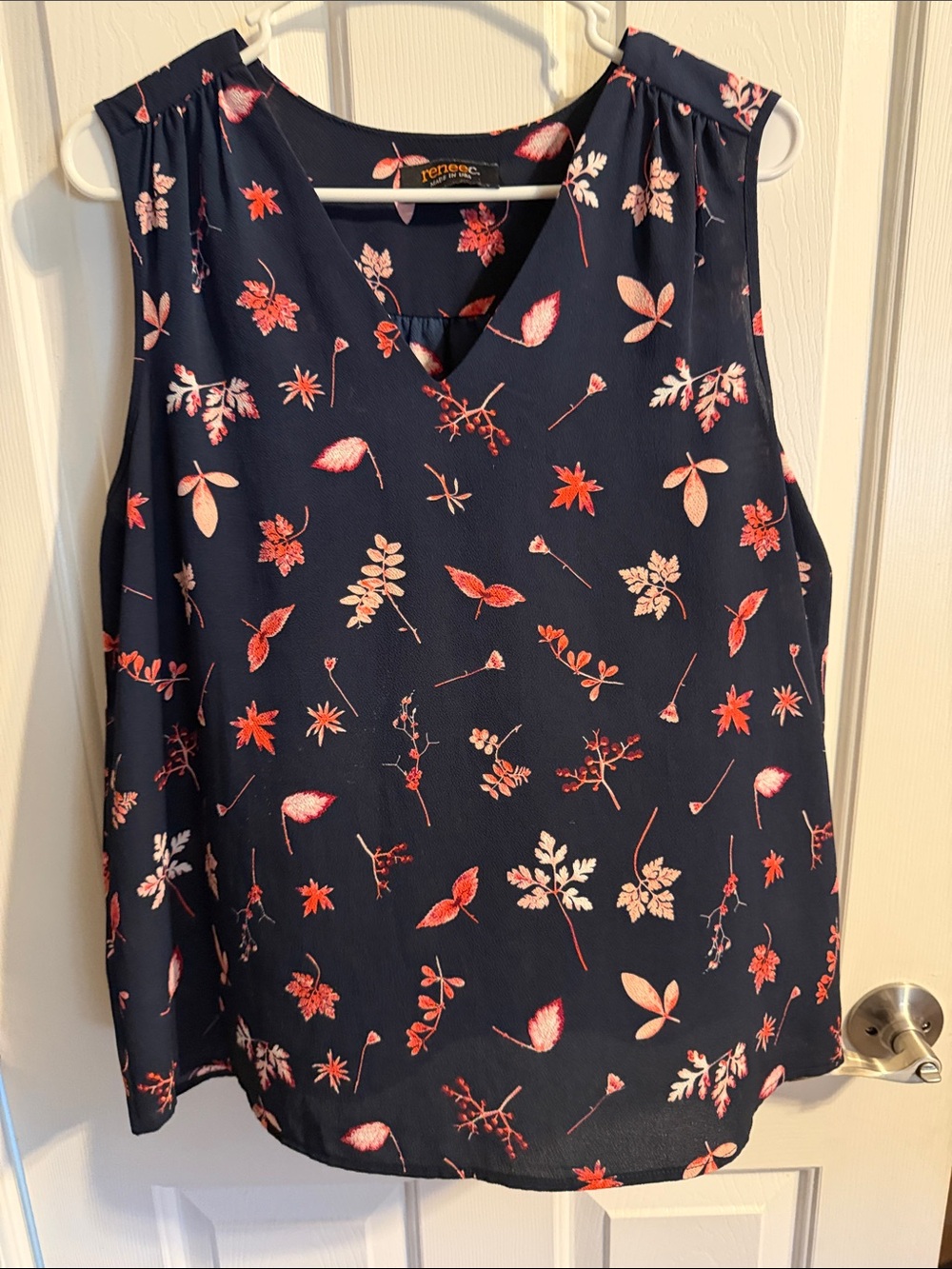 Renee C. Navy Floral V-Neck Sleeveless Camisole